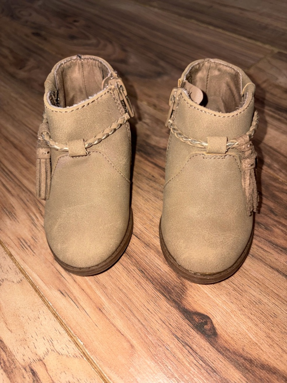 Wonder Nation Beige Zip Up Ankle Boots Braided Accents Toddler Girls 5
